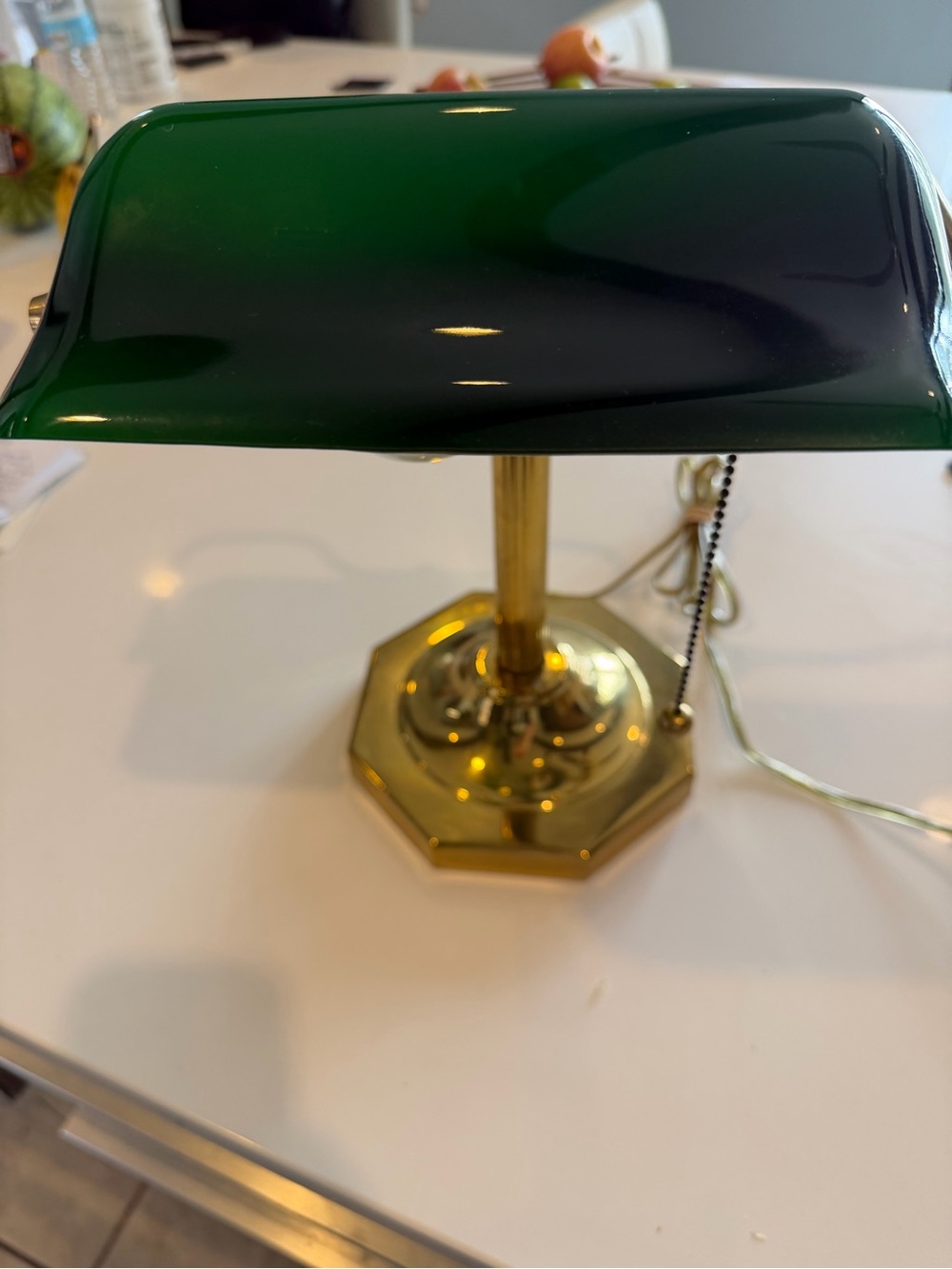 Green Bankers Lamp with Brass Base - rare duck bill shaped glass